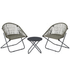 3 Piece Patio Bistro Set with Folding Rattan Chairs, Grey