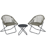 3 Piece Patio Bistro Set with Folding Rattan Chairs, Grey