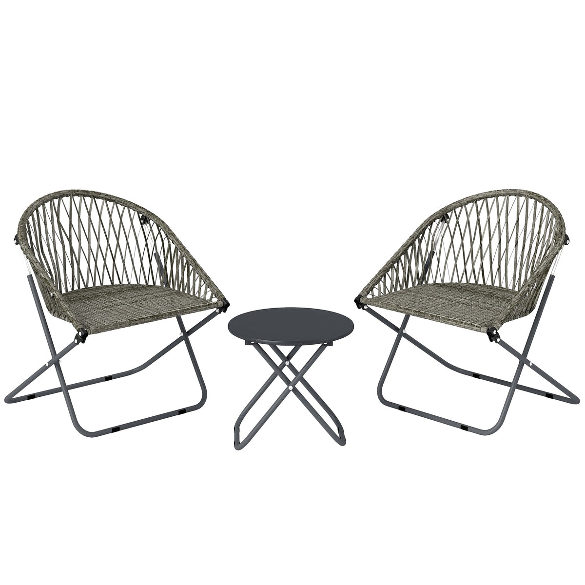 3 Piece Patio Bistro Set with Folding Rattan Chairs, Grey