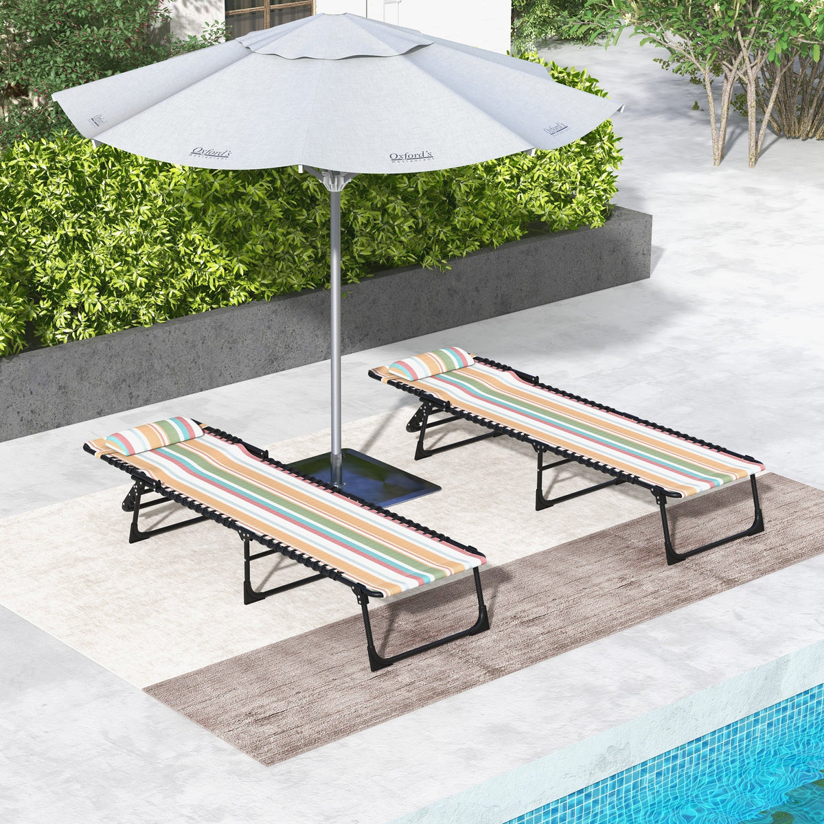 2-Piece Folding Chaise Lounge Set with 4-Position Reclining Back & Breathable Mesh Seat for Poolside and Beach