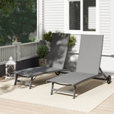 Set of 2 Outdoor Lounge Chairs with Wheels and Mesh Seat, Dark Grey