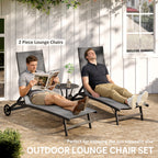 Set of 2 Outdoor Lounge Chairs with Wheels and Mesh Seat, Dark Grey