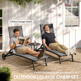 Set of 2 Outdoor Lounge Chairs with Wheels and Mesh Seat, Dark Grey