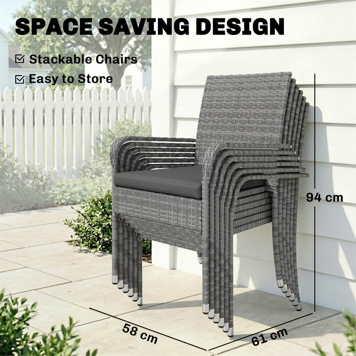 7-Piece Rattan Dining Set with Extendable Acacia Table and 6 Cushioned Chairs