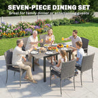 7-Piece Rattan Dining Set with Extendable Acacia Table and 6 Cushioned Chairs