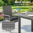7-Piece Rattan Dining Set with Extendable Acacia Table and 6 Cushioned Chairs