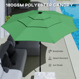 3 m Garden Parasol with 3-Tier Roof, Crank Handle & Tilt, Green