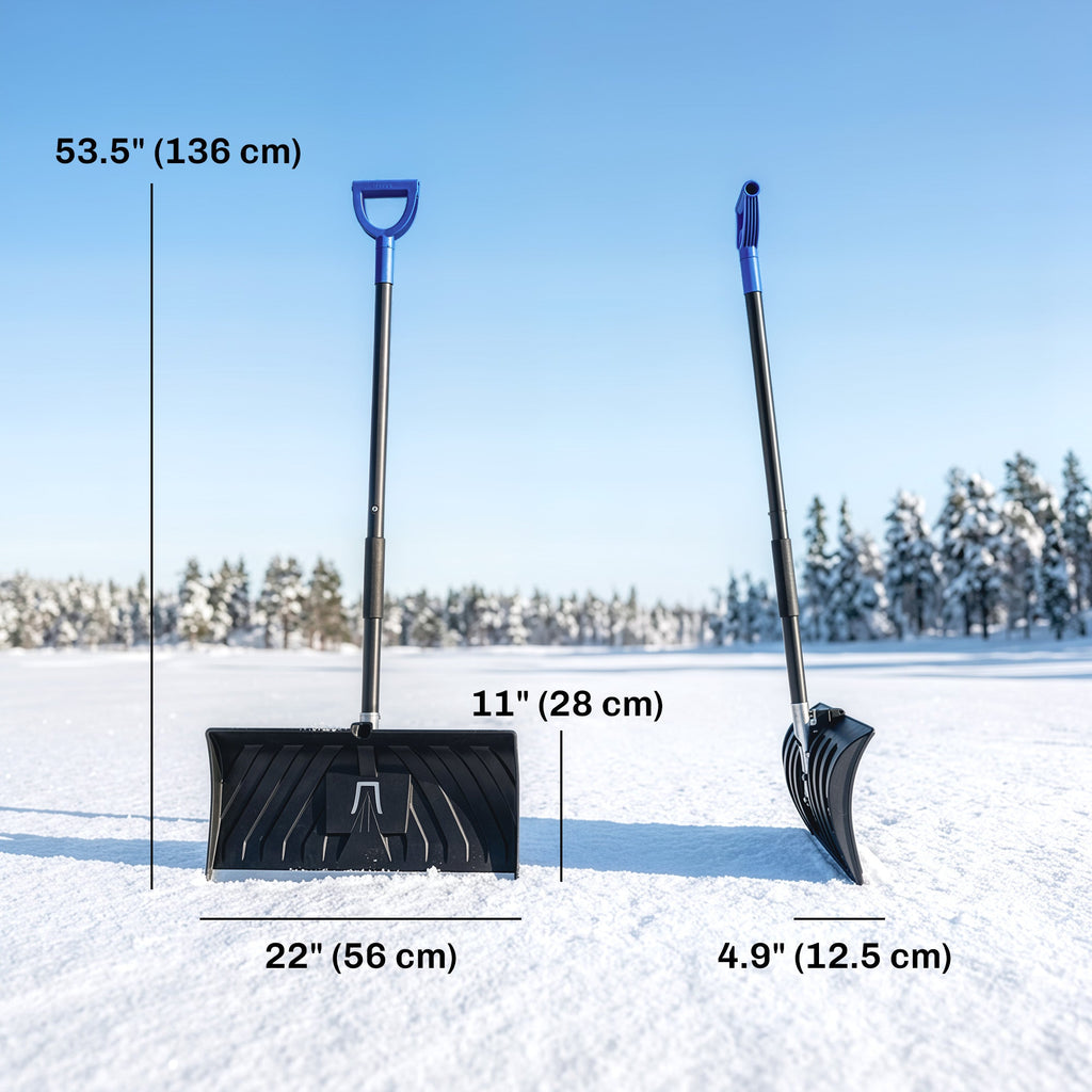 2-in-1 Snow Shovel & Scraper, 22" Heavy Duty Pusher with Metal Strip, Black