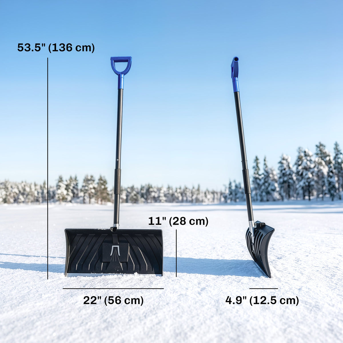 2-in-1 Snow Shovel & Scraper, 22" Heavy Duty Pusher with Metal Strip, Black