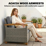 2-Seater Rattan Loveseat with Thick Cushions & Acacia Armrests, Dark Grey