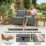 2-Seater Rattan Loveseat with Thick Cushions & Acacia Armrests, Dark Grey
