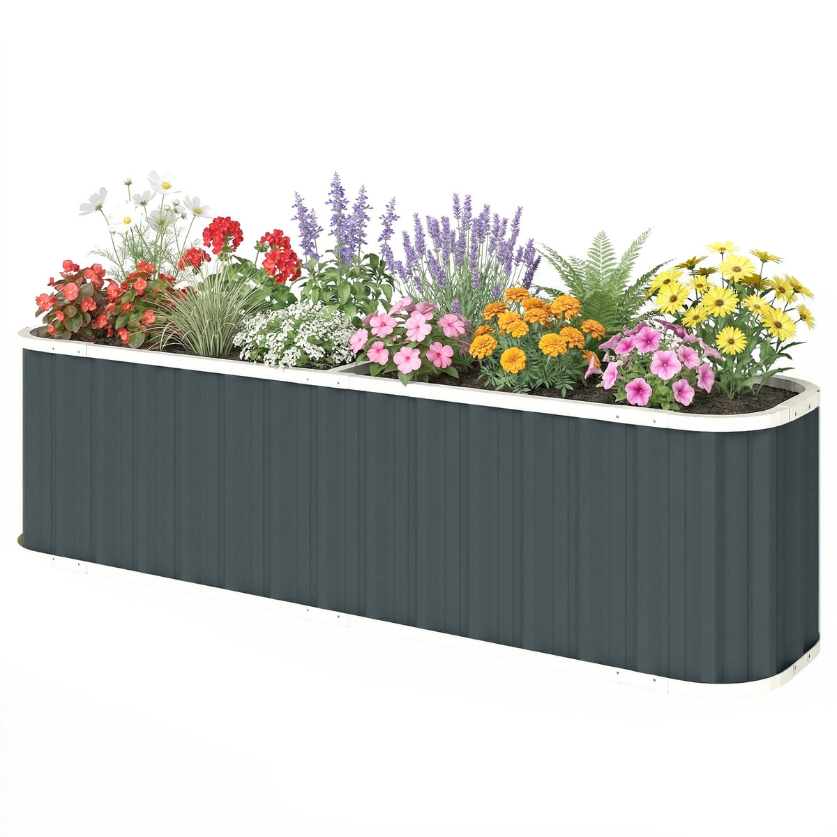 7' x 2' x 2' Galvanized Raised Garden Bed with Gloves, Dark Grey