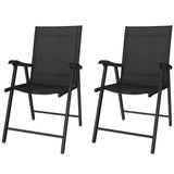 Set of 2 Folding Garden Chairs with High Back and Armrests, Black