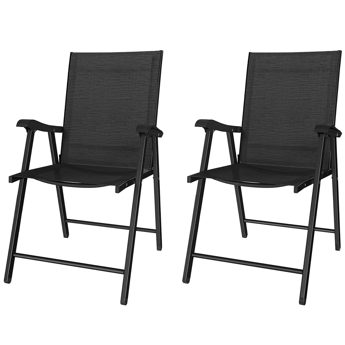 Set of 2 Folding Garden Chairs with High Back and Armrests, Black