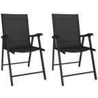 Set of 2 Folding Garden Chairs with High Back and Armrests, Black