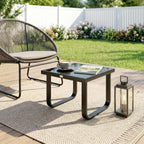 Metal Side Table with Tempered Glass Top & Adjustable Feet, 45x45x33 cm, Black