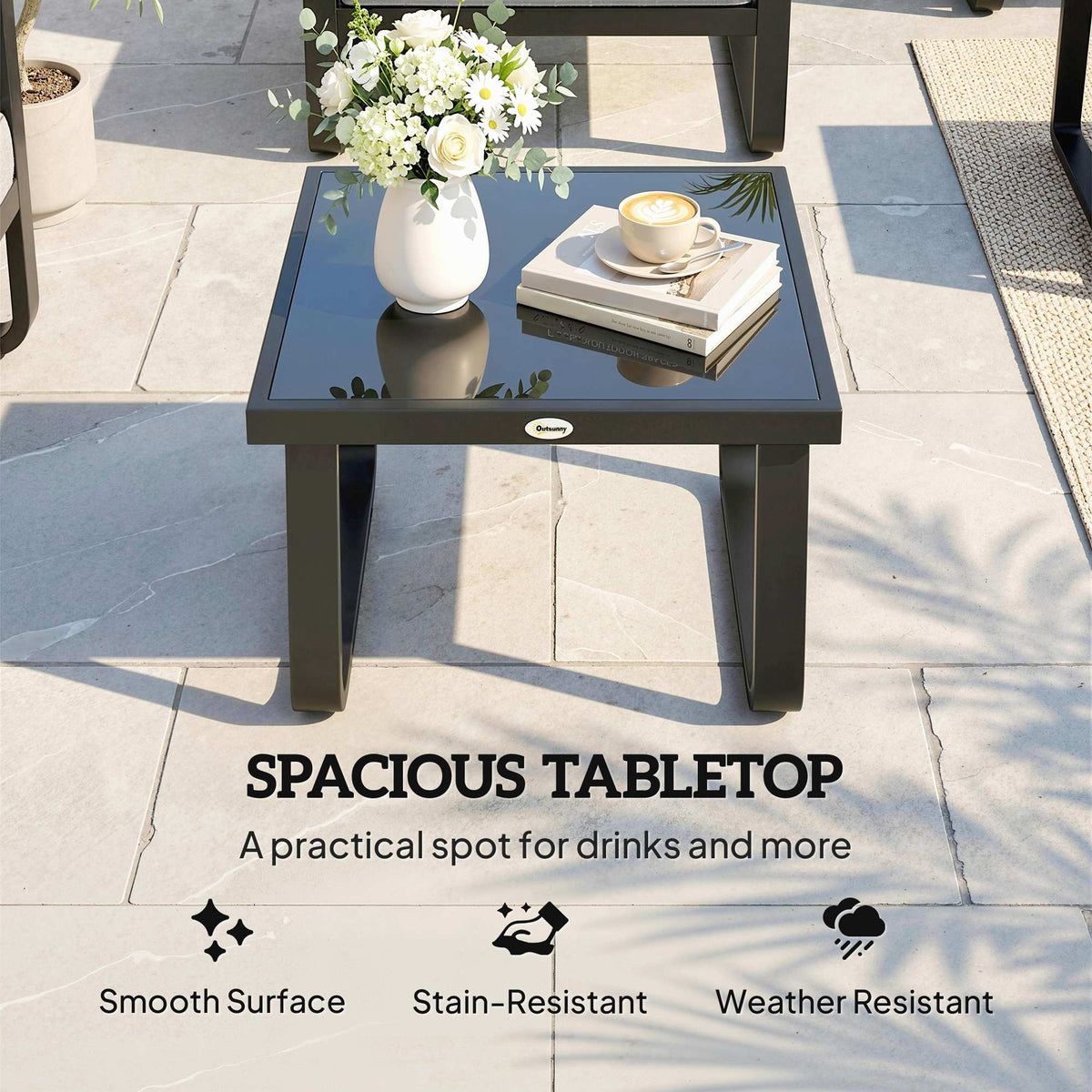 Metal Side Table with Tempered Glass Top & Adjustable Feet, 45x45x33 cm, Black
