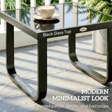 Metal Side Table with Tempered Glass Top & Adjustable Feet, 45x45x33 cm, Black