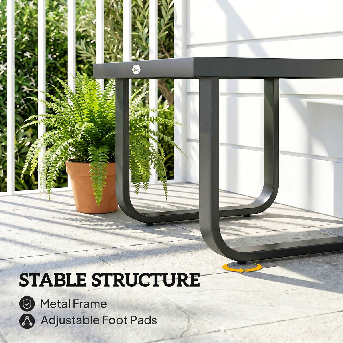 Metal Side Table with Tempered Glass Top & Adjustable Feet, 45x45x33 cm, Black