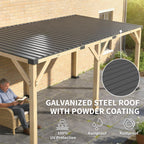 PerArbor 10' x 20' Wooden Lean-to Gazebo with Galvanized Steel Sloped Roof, Light Walnut