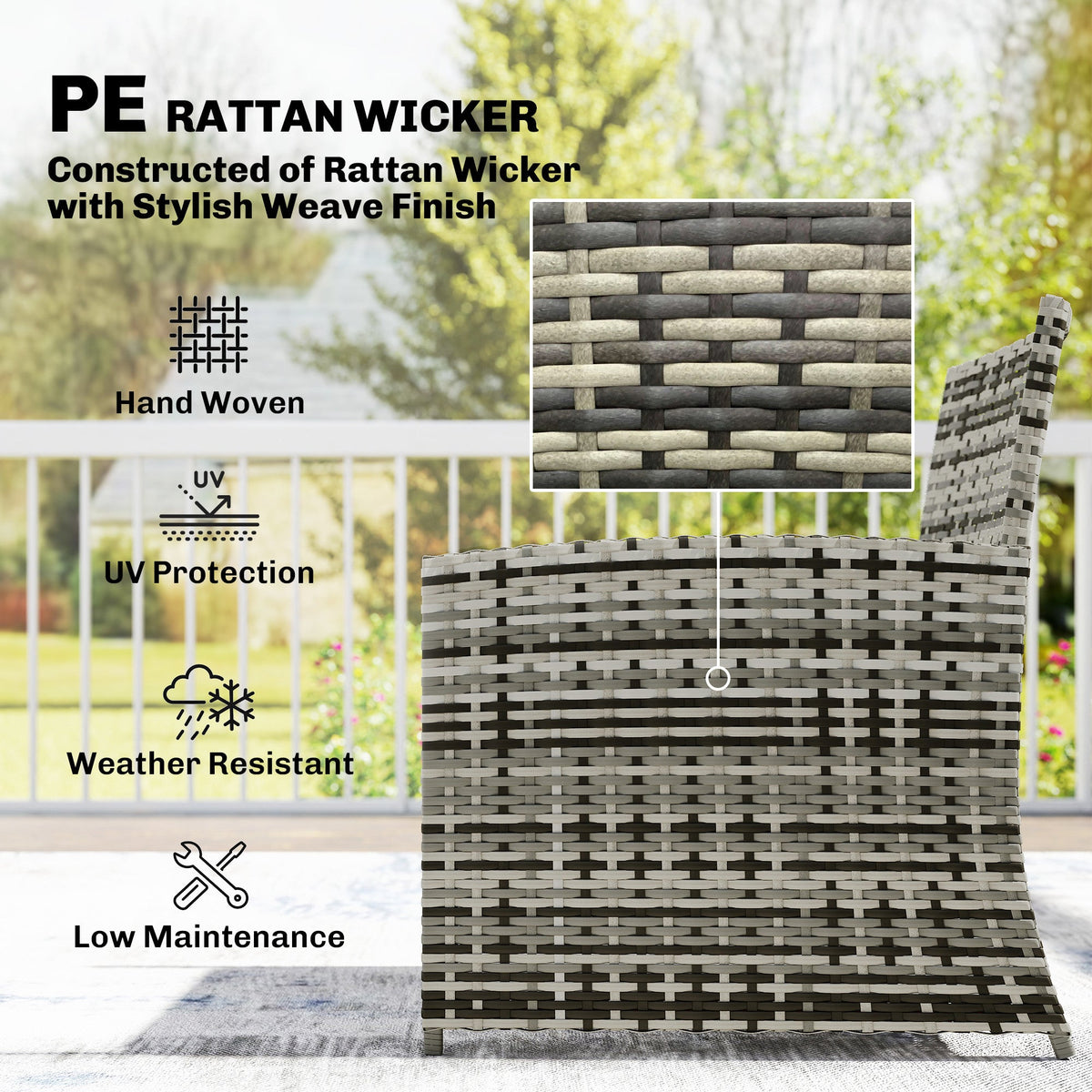 6 Piece Rattan Garden Furniture Set with 2 Nesting Tables, Grey