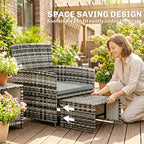 6 Piece Rattan Garden Furniture Set with 2 Nesting Tables, Grey