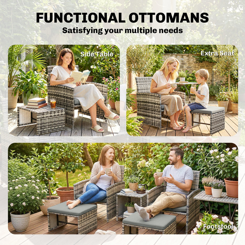 6 Piece Rattan Garden Furniture Set with 2 Nesting Tables, Grey