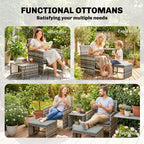 6 Piece Rattan Garden Furniture Set with 2 Nesting Tables, Grey