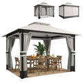 3 x 3.6 m Garden Gazebo with Double Roof, Netting & Curtains, Light Grey