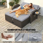 Rattan Patio Daybed with Storage Ottoman and Adjustable Backrest, Gray