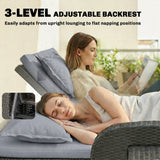 Rattan Patio Daybed with Storage Ottoman and Adjustable Backrest, Gray