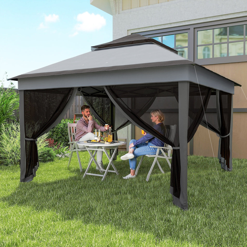 10.7 x 10.7ft Pop-Up Gazebo with Mesh Curtains & UV30 Roof, Dark Grey