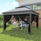 10.7 x 10.7ft Pop-Up Gazebo with Mesh Curtains & UV30 Roof, Dark Grey