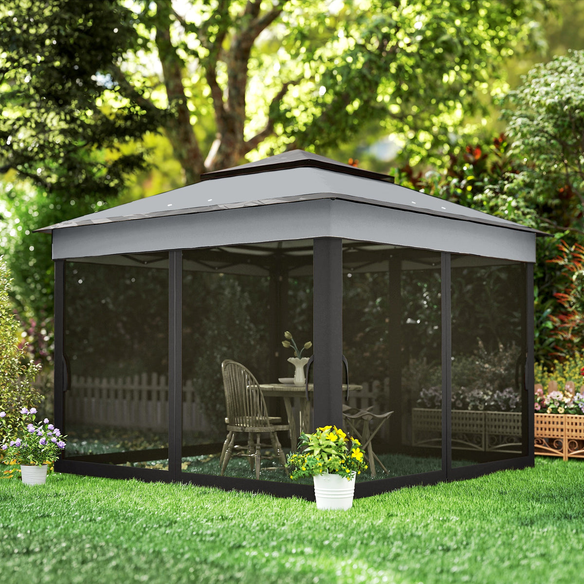 10.7 x 10.7ft Pop-Up Gazebo with Mesh Curtains & UV30 Roof, Dark Grey