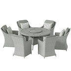 6 Seater Rattan Dining Set with Lazy Susan and Marble Effect Table, Grey
