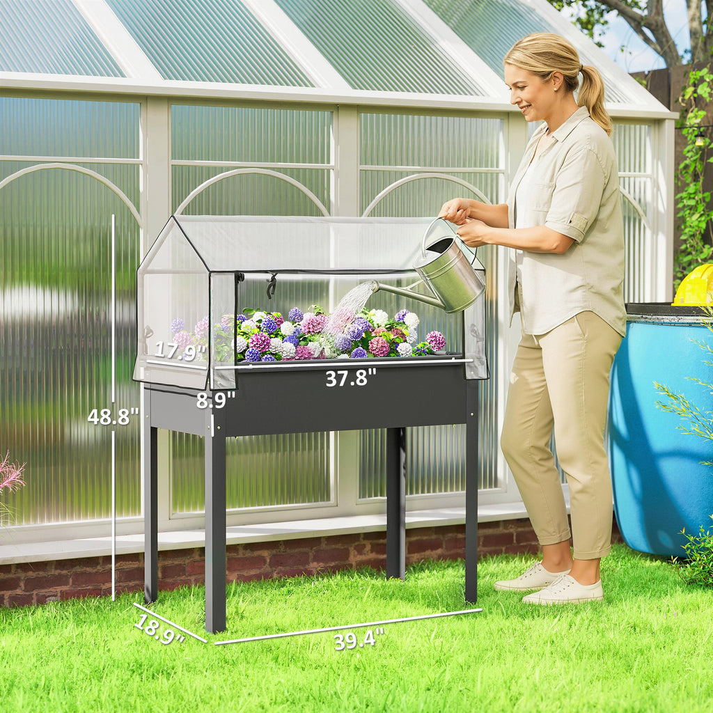 39.4" x 18.9" x 48.8" Raised Garden Bed with Cover, Dark Gray