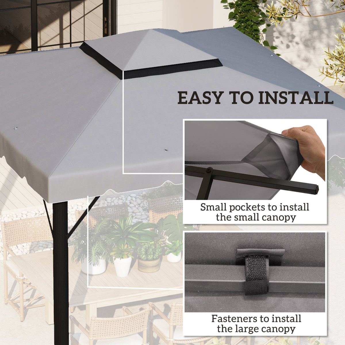 10' x 10' Gazebo Replacement Top with Double Vented Roof for Outdoor Patio Use, Light Gray