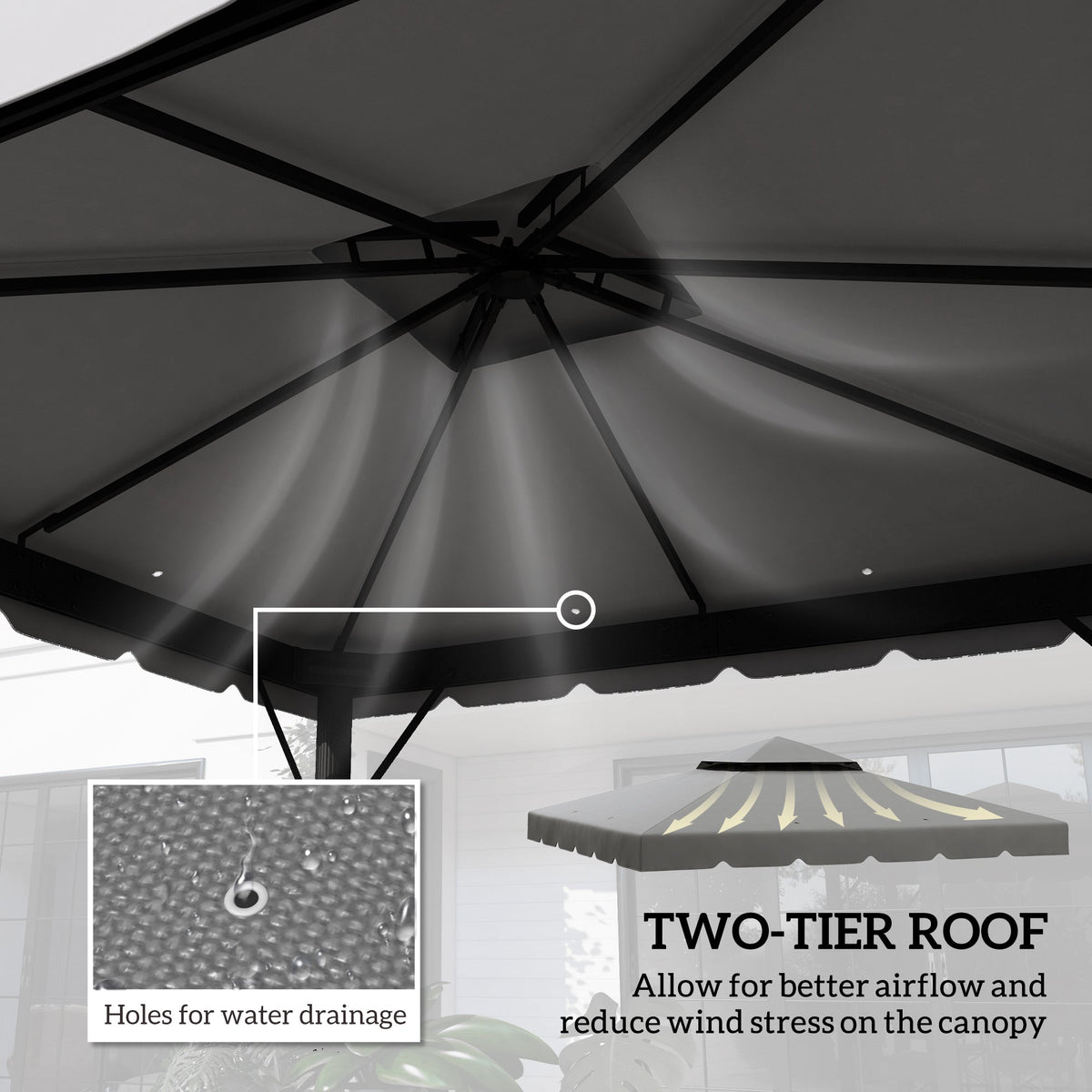 10' x 10' Gazebo Replacement Top with Double Vented Roof for Outdoor Patio Use, Light Gray