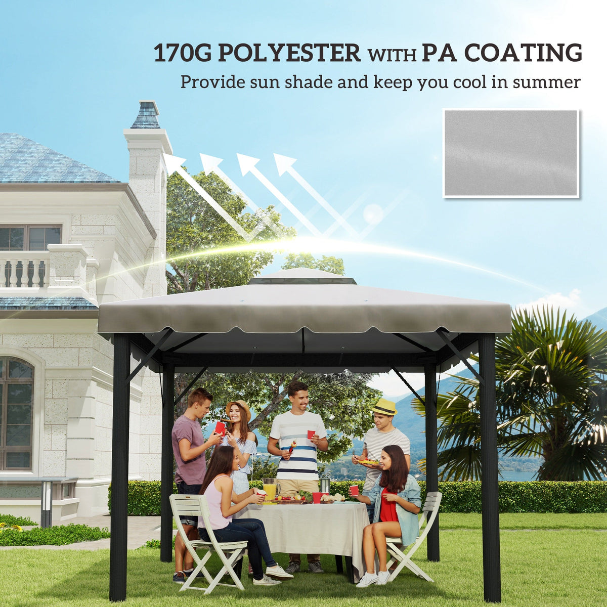 10' x 10' Gazebo Replacement Top with Double Vented Roof for Outdoor Patio Use, Light Gray