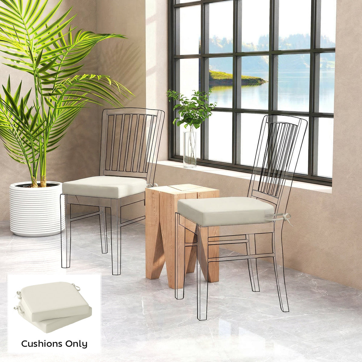 Set of 2 Outdoor Chair Seat Cushions, 40 x 40 cm, Cream White