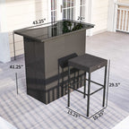 5 Piece Outdoor Wicker Bar Set with Glass Top Table and 4 Stools, Dark Brown