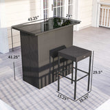 5 Piece Outdoor Wicker Bar Set with Glass Top Table and 4 Stools, Dark Brown