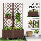 56.3" Self-Watering Planter Box with Trellis and Wheels, Brown