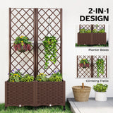 56.3" Self-Watering Planter Box with Trellis and Wheels, Brown