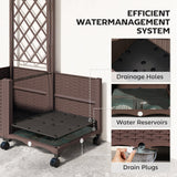 56.3" Self-Watering Planter Box with Trellis and Wheels, Brown