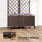 56.3" Self-Watering Planter Box with Trellis and Wheels, Brown