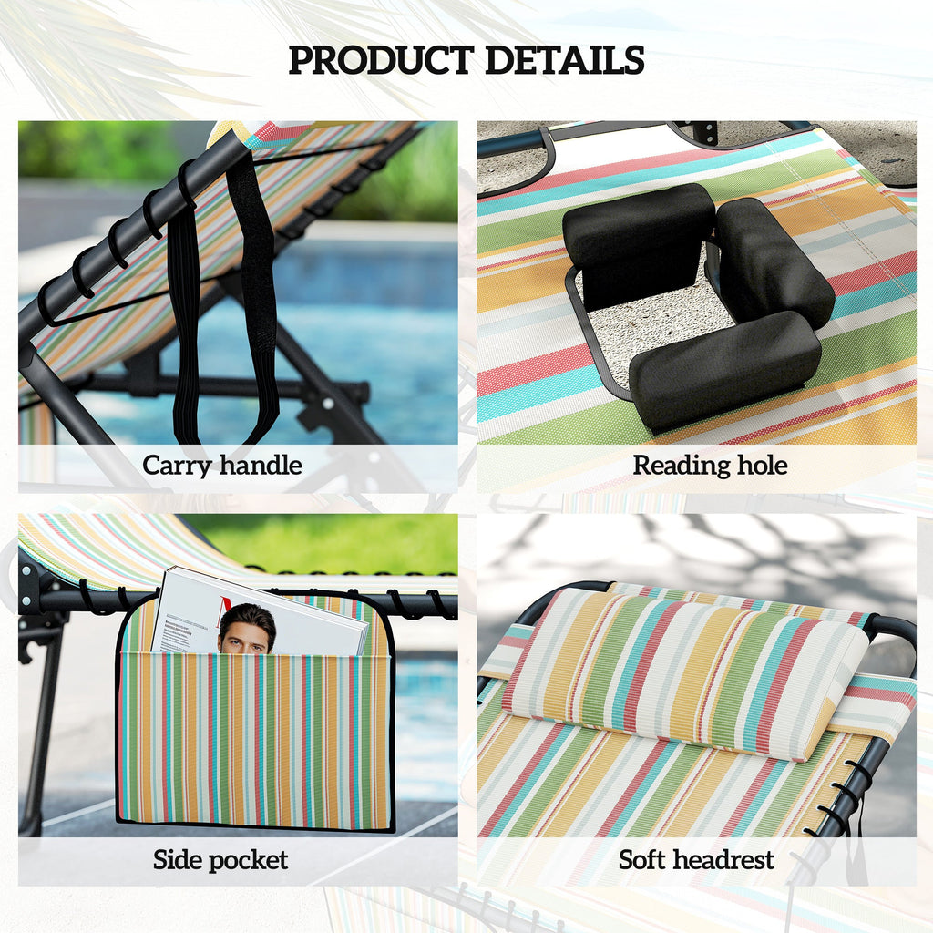 2-Piece Folding Chaise Lounge with Face Hole, Rainbow Striped