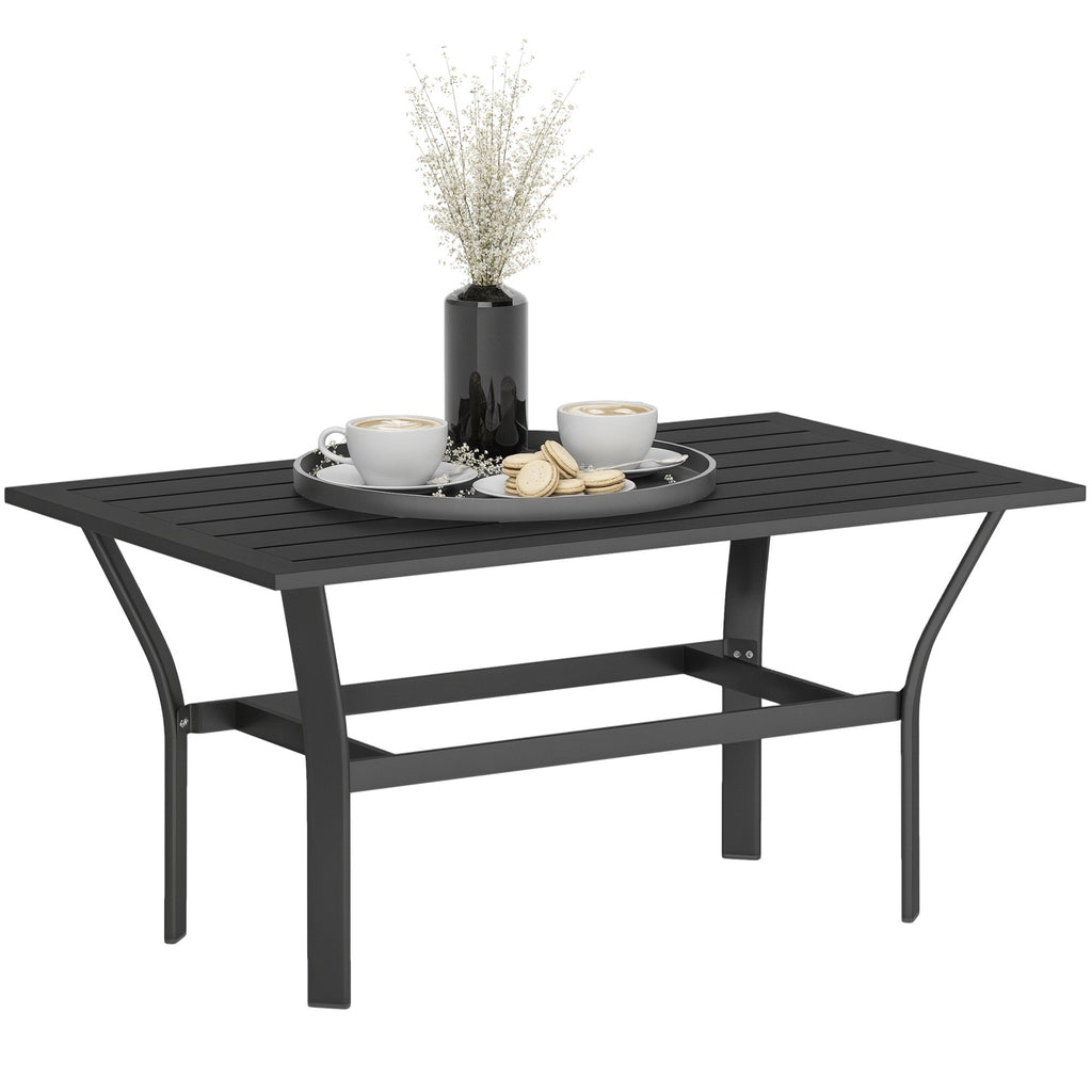 Outdoor Metal Coffee Table with Slatted Top, Black