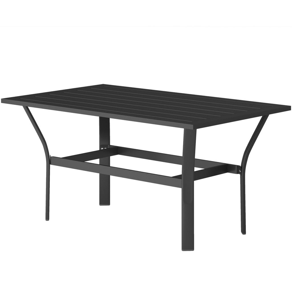 Outdoor Metal Coffee Table with Slatted Top, Black