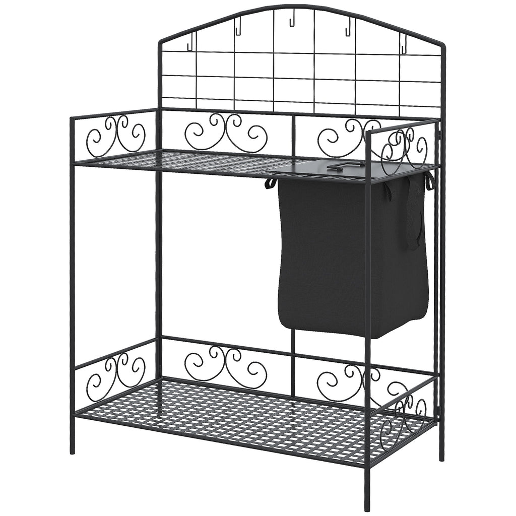 Folding Potting Bench Table with Storage Shelf, Flourishes